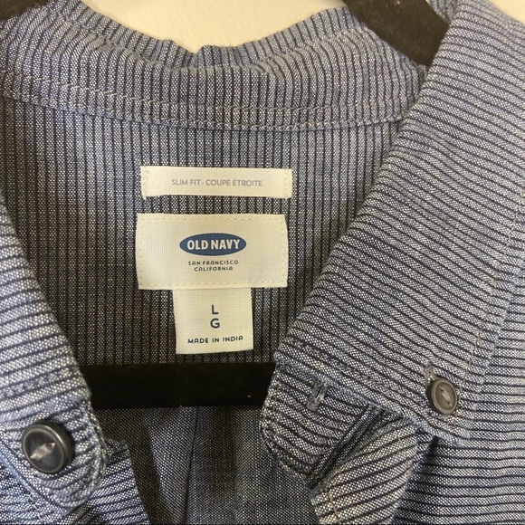 NWT Old Navy Mens Blue Slim Fit Button Up L Work Office Business Casual - Picture 2 of 9